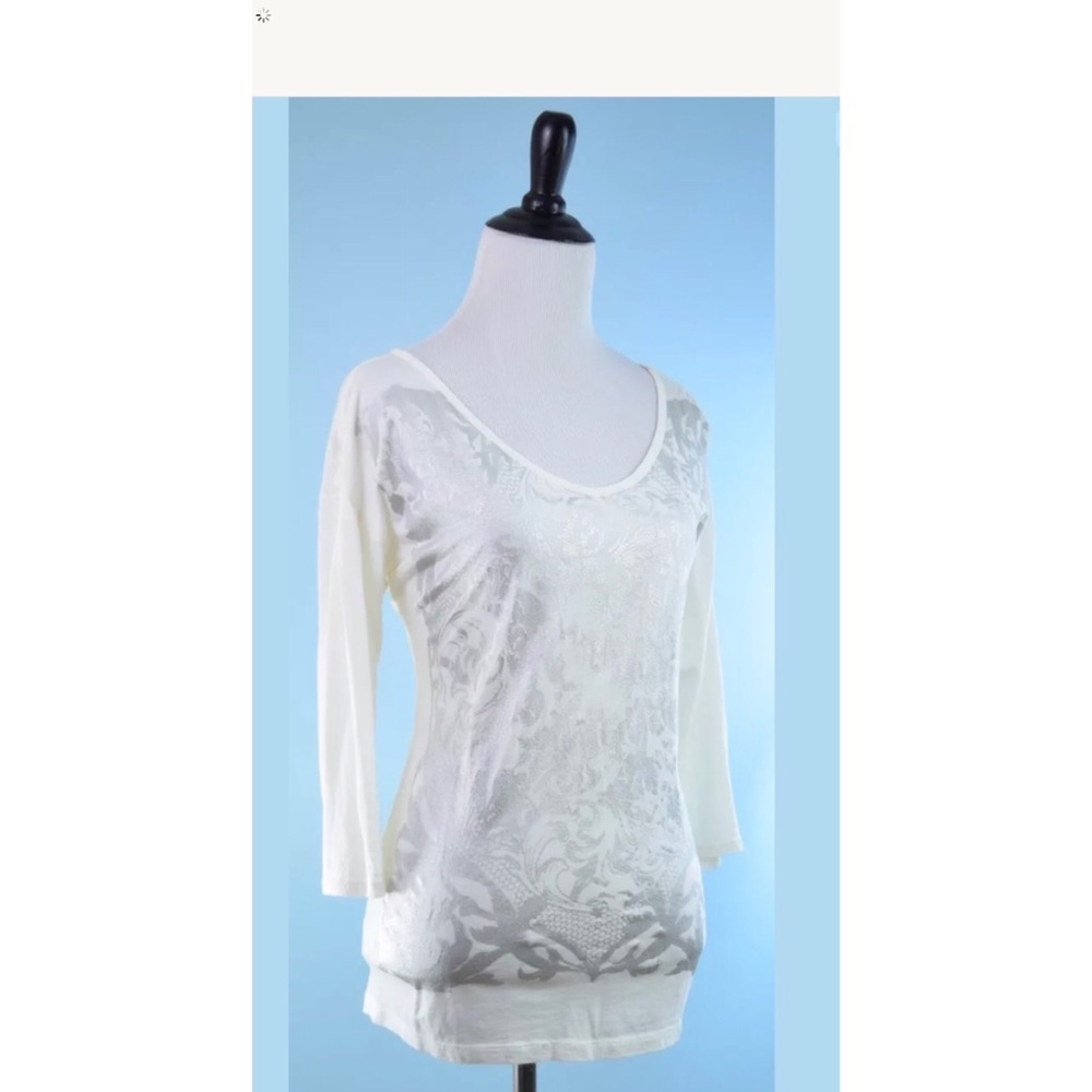 ANN TAYLOR LOFT ivory silver top XS